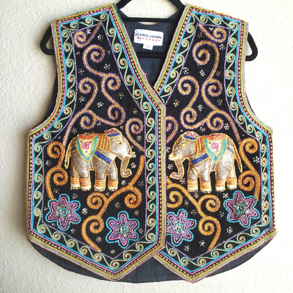 Carol Horn Workshop Vintage Elephant Vest Embroidered Sequined